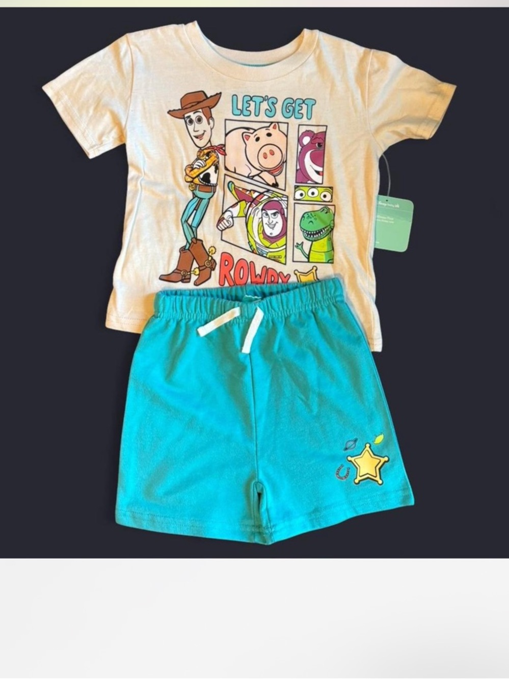 GAP Baby Neon Yellow Tie-Dye Pocket Tee with Toy Story 2-piece outfit - Picture 2 of 6